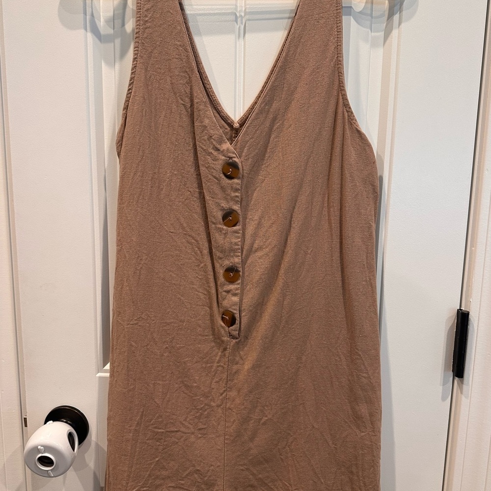 Sleeveless Tan Button-Front Romper